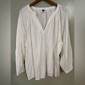 Old Navy Textured Cotton Split Neck Women's Off White Blouse Size 3X NWT